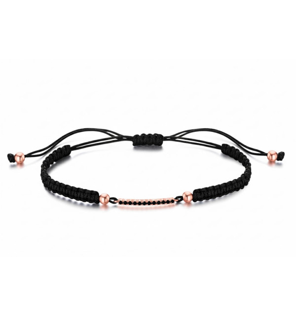 Pulsera macrame de oro rosa y diamantes negros