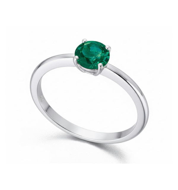 Anillo de  oro blanco y  Esmeralda