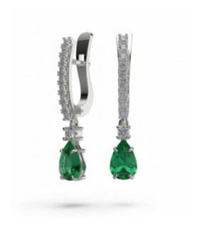 Pendiente oro blanco con diamantes y Esmeralda Natural