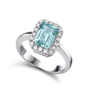 Anillo de  oro blanco con Aguamarina  y  Diamantes