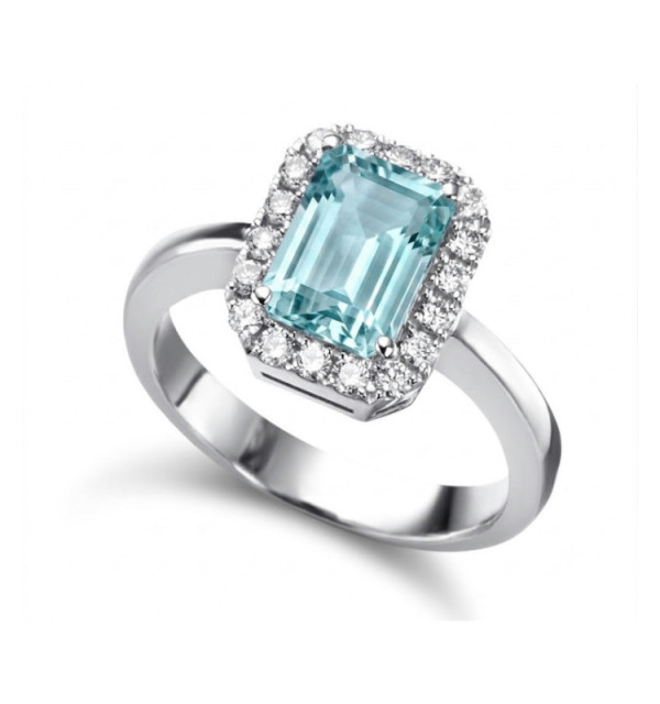Anillo de  oro blanco con Aguamarina  y  Diamantes